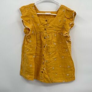 Cat & Jack Target Floral Ruffle Blouse Shirt Short Sleeve Yellow XL 14/16